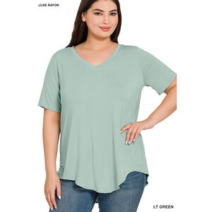 Zenana Plus Size Tee High Low Hem Light Bluish Green Short Sleeve Top 2X